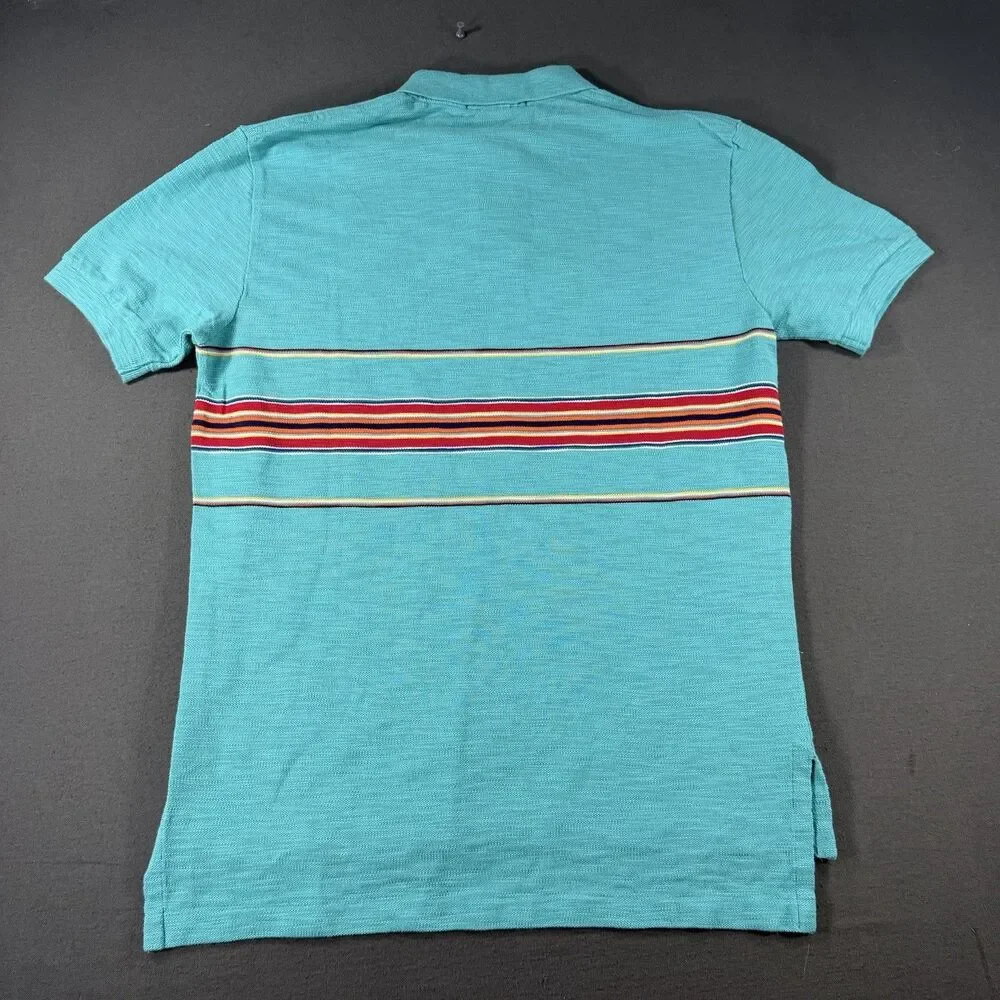 Vintage Polo Ralph Lauren Shirt Mens Small Teal Golf Striped Pullover Terry New